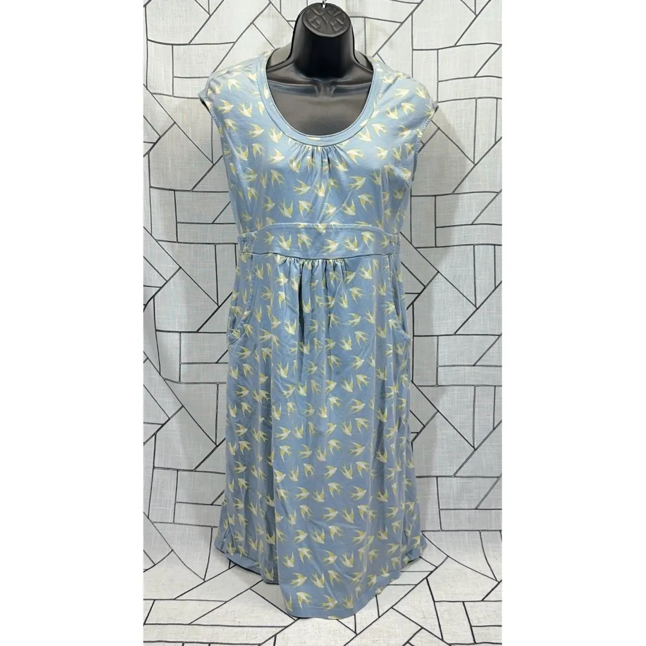 Boden Penny Jersey Dress Swallow Print Sleeveless Light Blue Womens Size 12 - Image 3