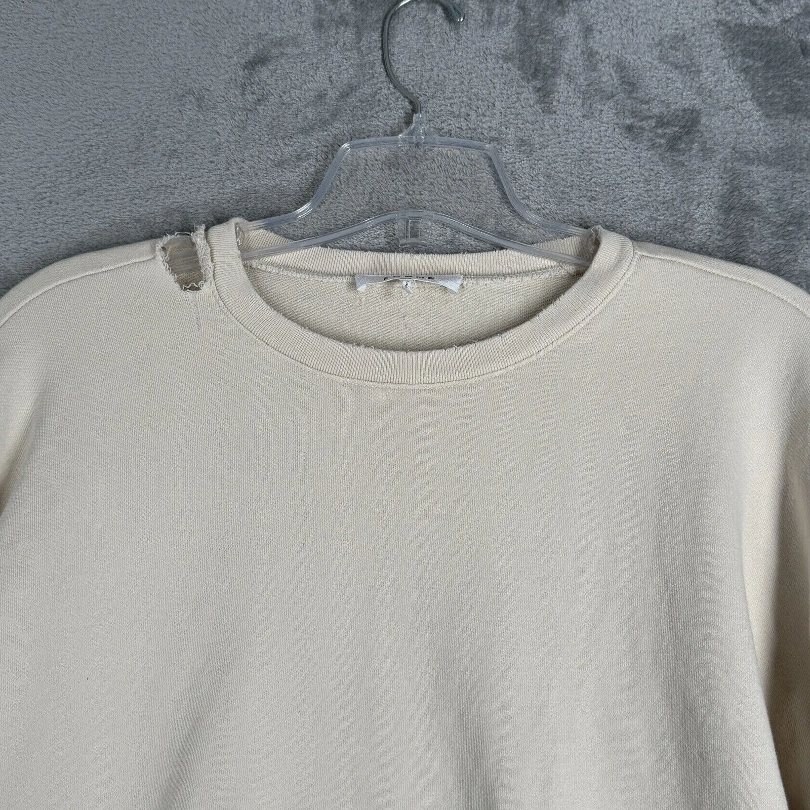 Frame Shirt Womens Medium Cream Cropped Sweatshirt Distressed Oversized Casual - Image 4