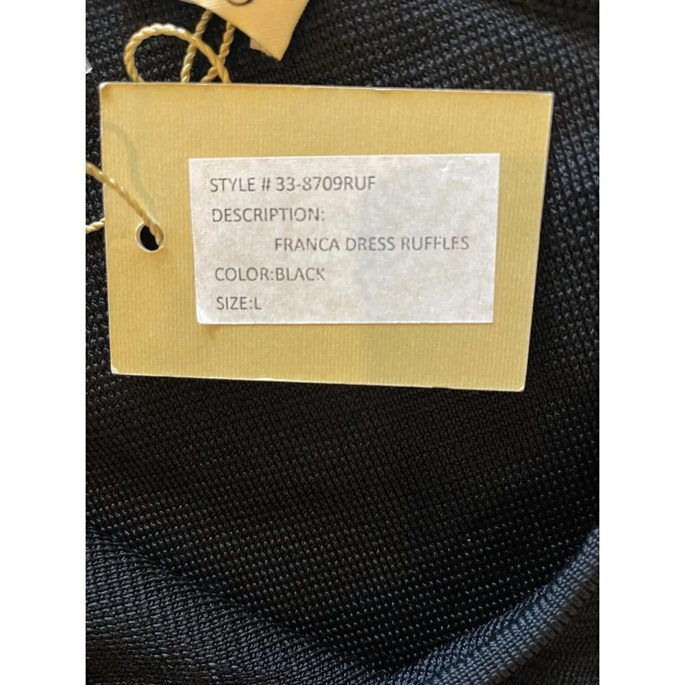 Ronny Kobo Torn Black One Shoulder Knit Ruffle Mini‎ Franca Dress Size L - Image 10