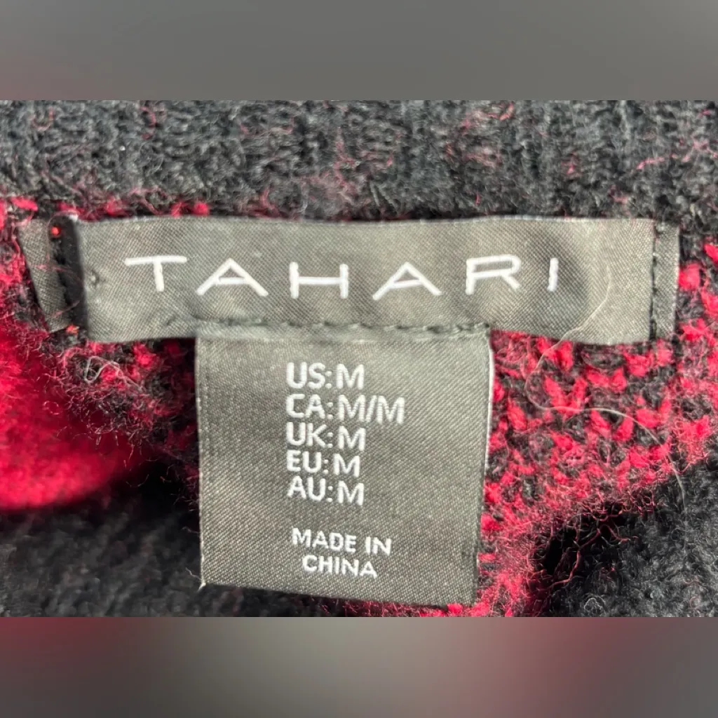 Tahari M Mock Turtleneck Buffalo Plaid Red and Black Checkered Popover Sweater - Image 7
