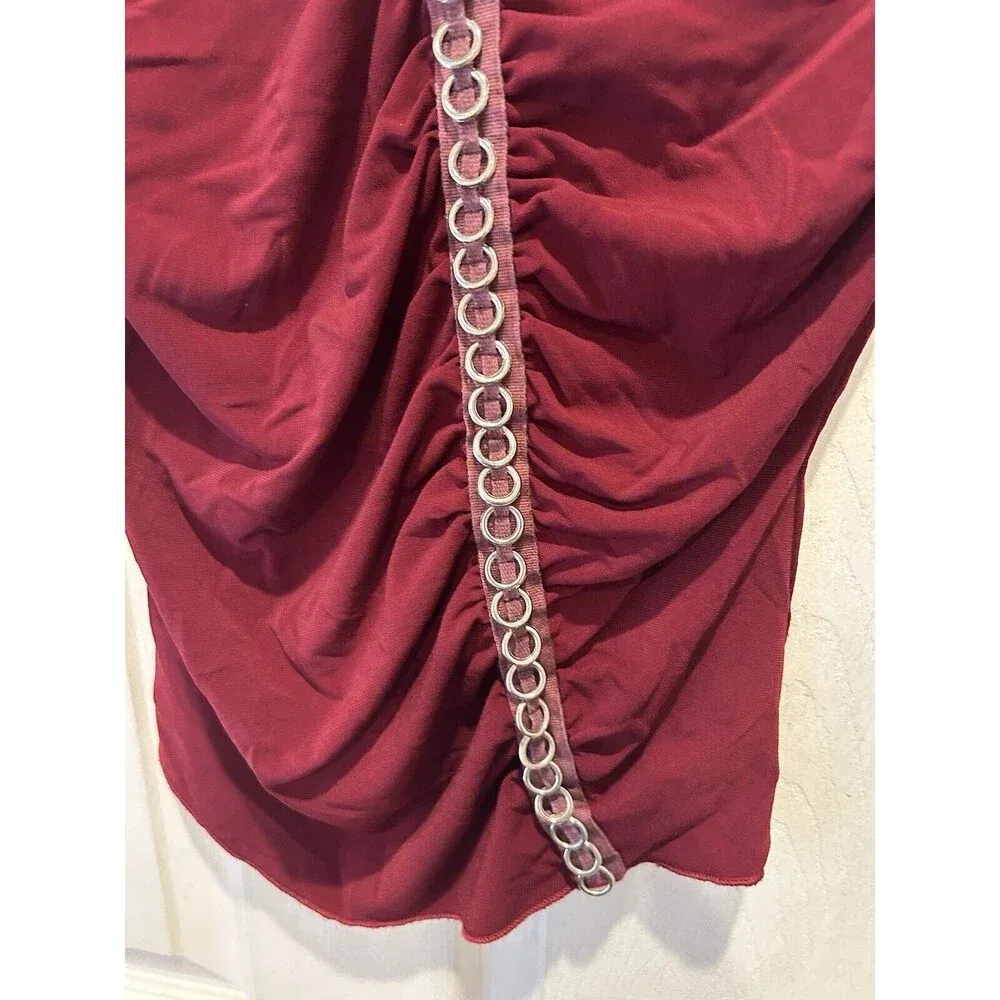 90s Y2K Vintage Siren Lily Whimsigoth V Neck Top Size L‎ Red Maroon Metal Fairy - Image 2