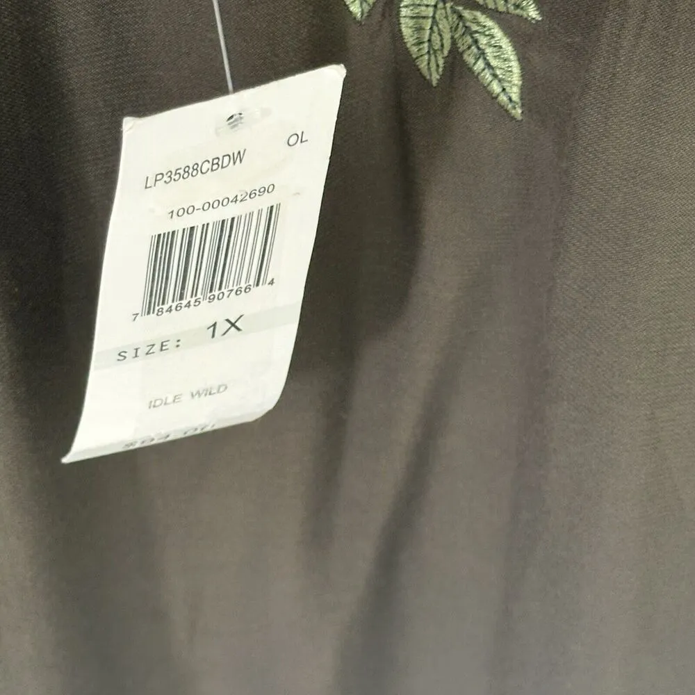 NWT Gibson & Latimer Idle Wild Cardigan 1X Embroidered Floral Open Front Duster Green - Image 9