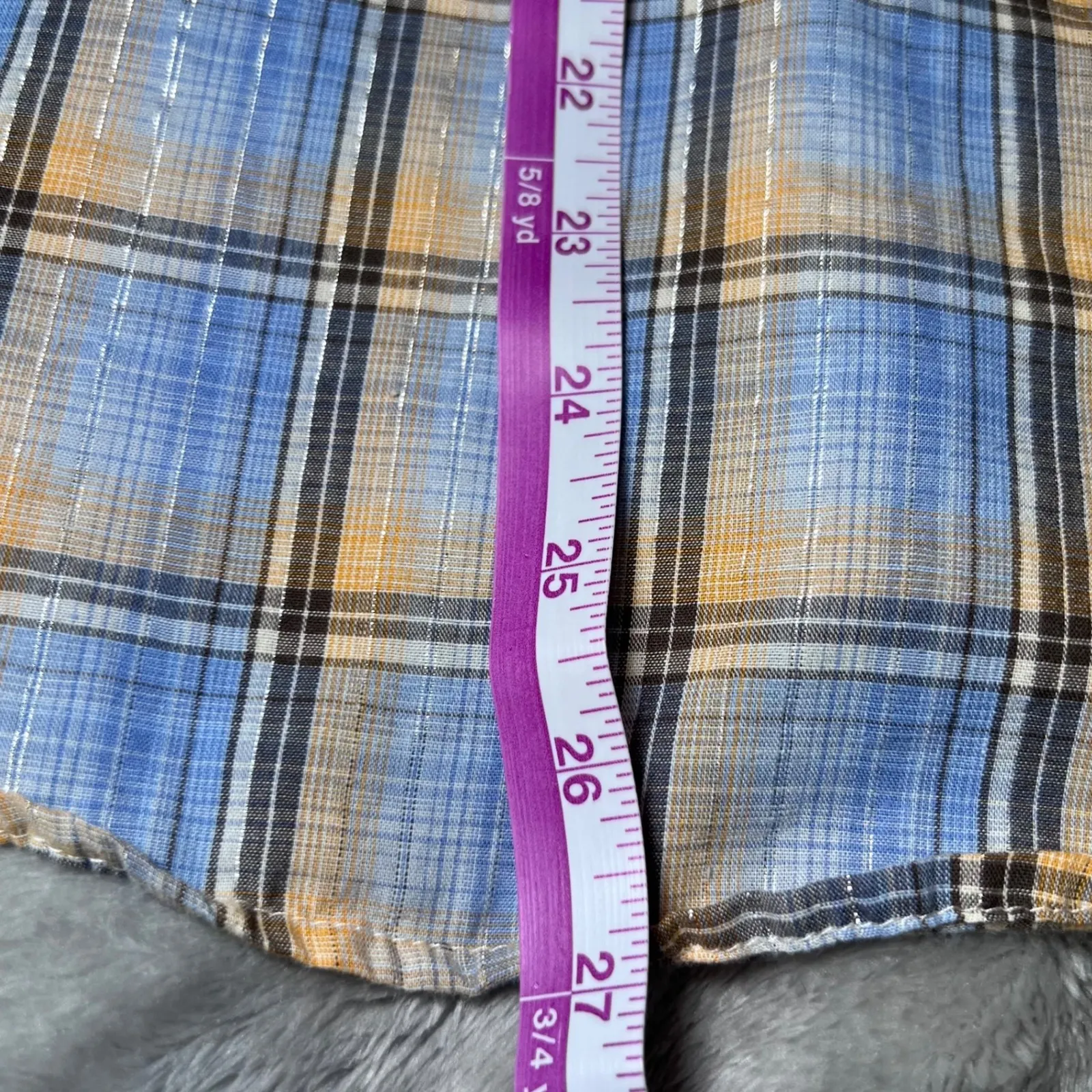 Wrangler Vintage Wrancher Western Shirt Women Medium Blue Plaid Short Sleeve Y2K - Image 10