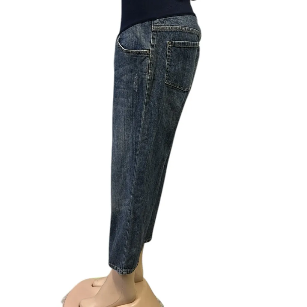 Liz Lange Maternity Denim Cropped Blue Jeans Full Belly Stretch Band Womens 14 - Image 6