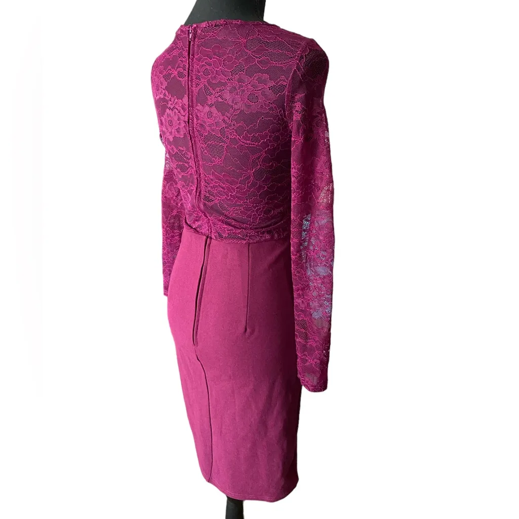 Vintage Charlotte Russe Amaranth Magenta Lace Pencil Dress - Image 10