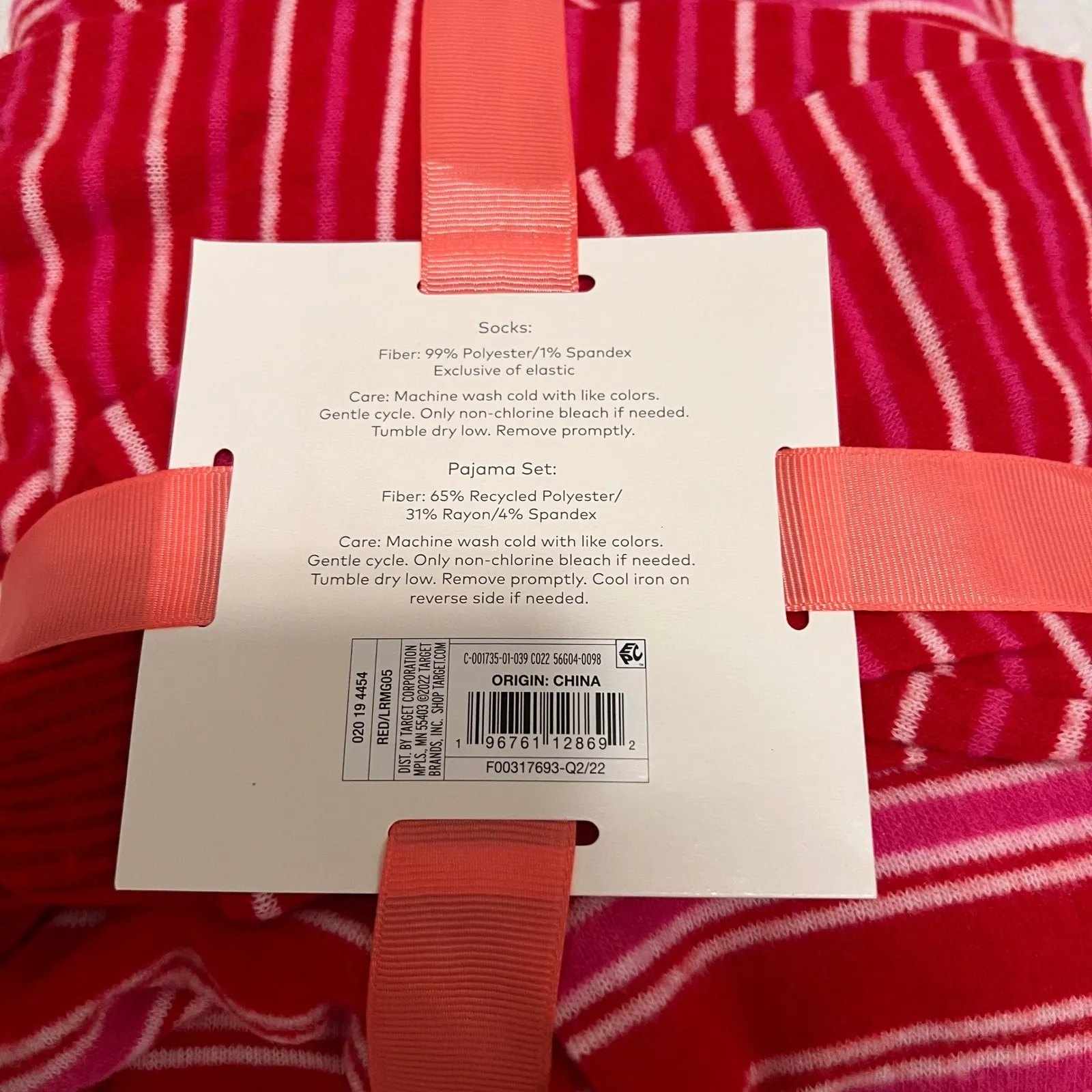 Calsie Red Pink Stripe Pajama Set Long Sleeve Shirt Pants Socks Size Large NWT - Image 4