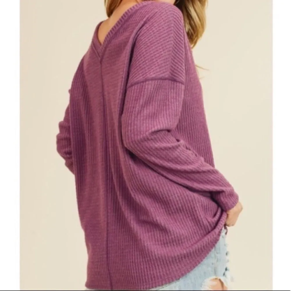 Waffle Brushed Knit V Neck Top‎ - Image 11