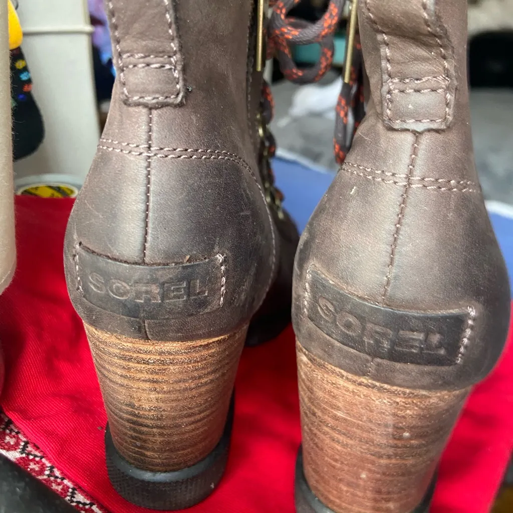 SOREL Brown Lace-Up Wedge Ankle Boots - Image 7