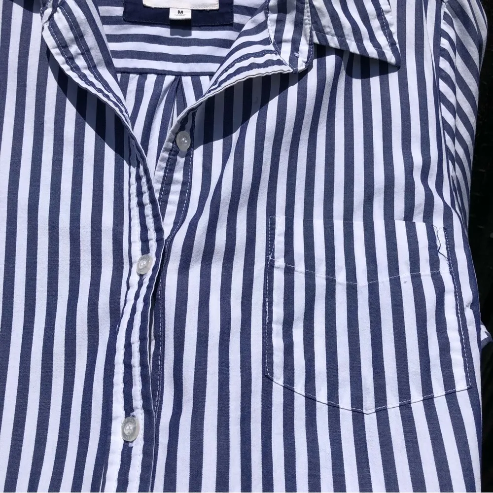 Medium Blue & White Striped Button Up - Image 4