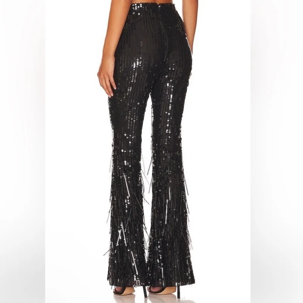 Revolve NBD Gaia Black Pants NEW Holiday Parry Christmas New Years Fringe Sequin - Image 4