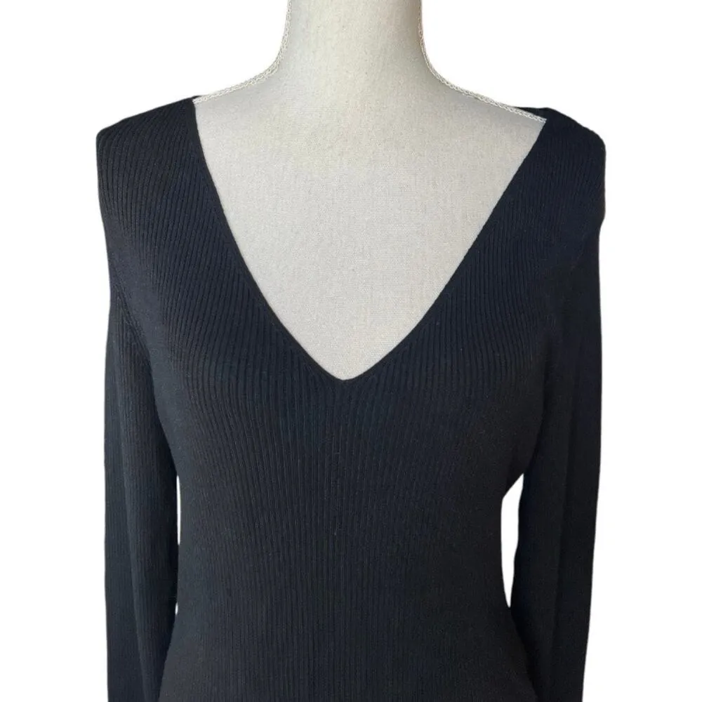 H&M black ribbed v-neck sweater casual minimalist neutral professional - Image 2
