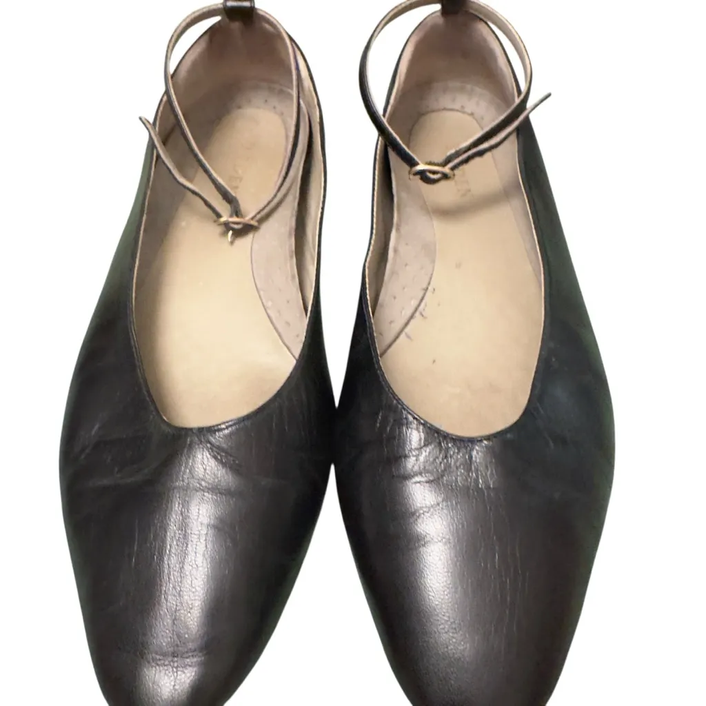 REDEN Black Leather Ballet Flats Ankle Strap 39.5 Minimalist Designer Comfort Size 8.5 - Image 9