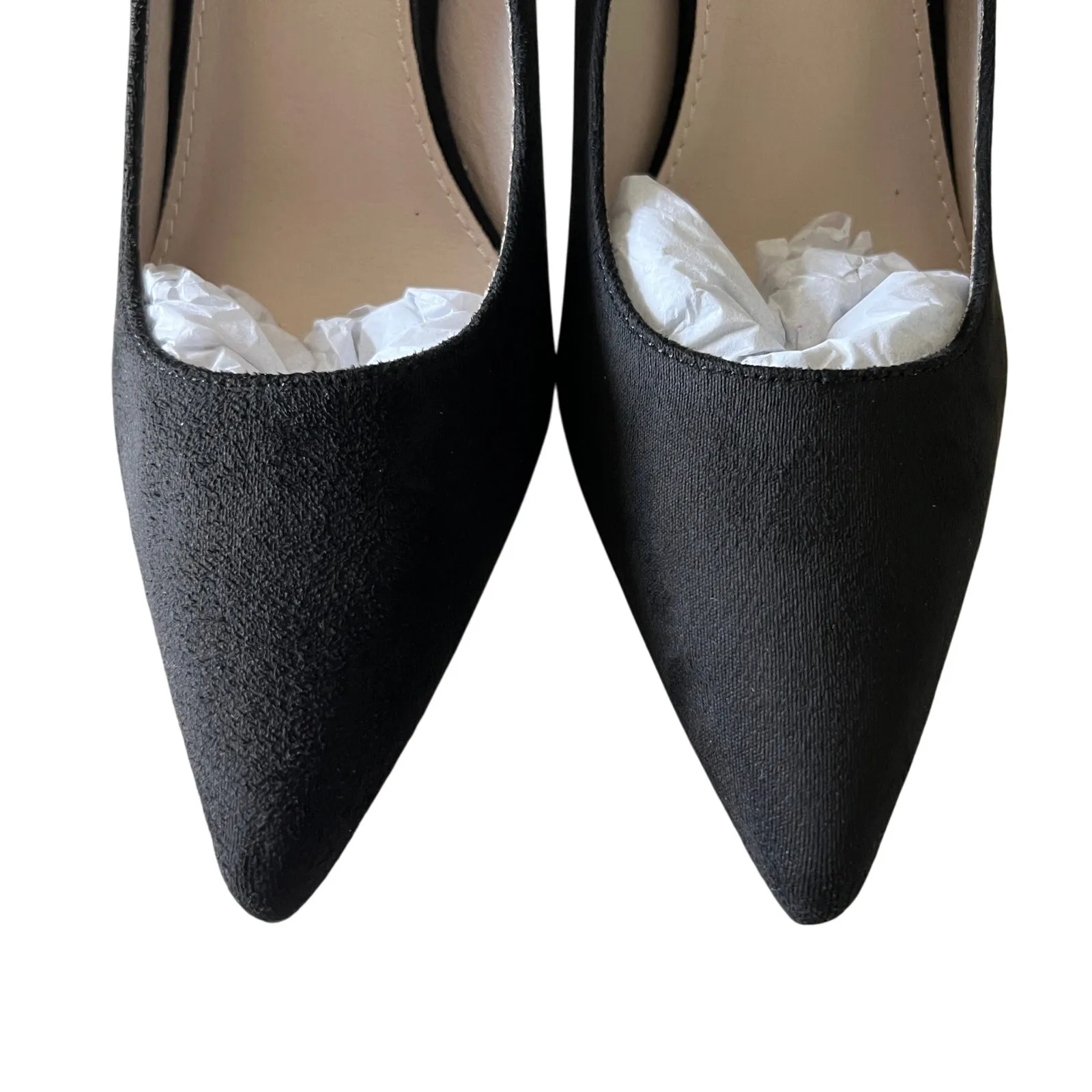 FRENCH CONNECTION Vegan Suede Leather Black Scallop 3.5" Heels Sz 8 Formal NEW - Image 4