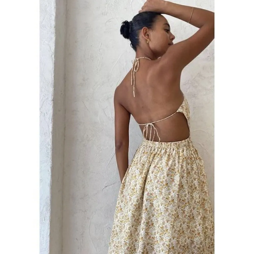 SIGNIFICANT OTHER Cara Floral Print Halter Neck Maxi Dress in Rosale Print US 10 Yellow - Image 4