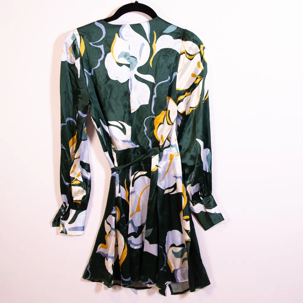 Reformation  Chrisley Silk Satin Floral Flower Abstract Print Mini Wrap Dress XS - Image 4