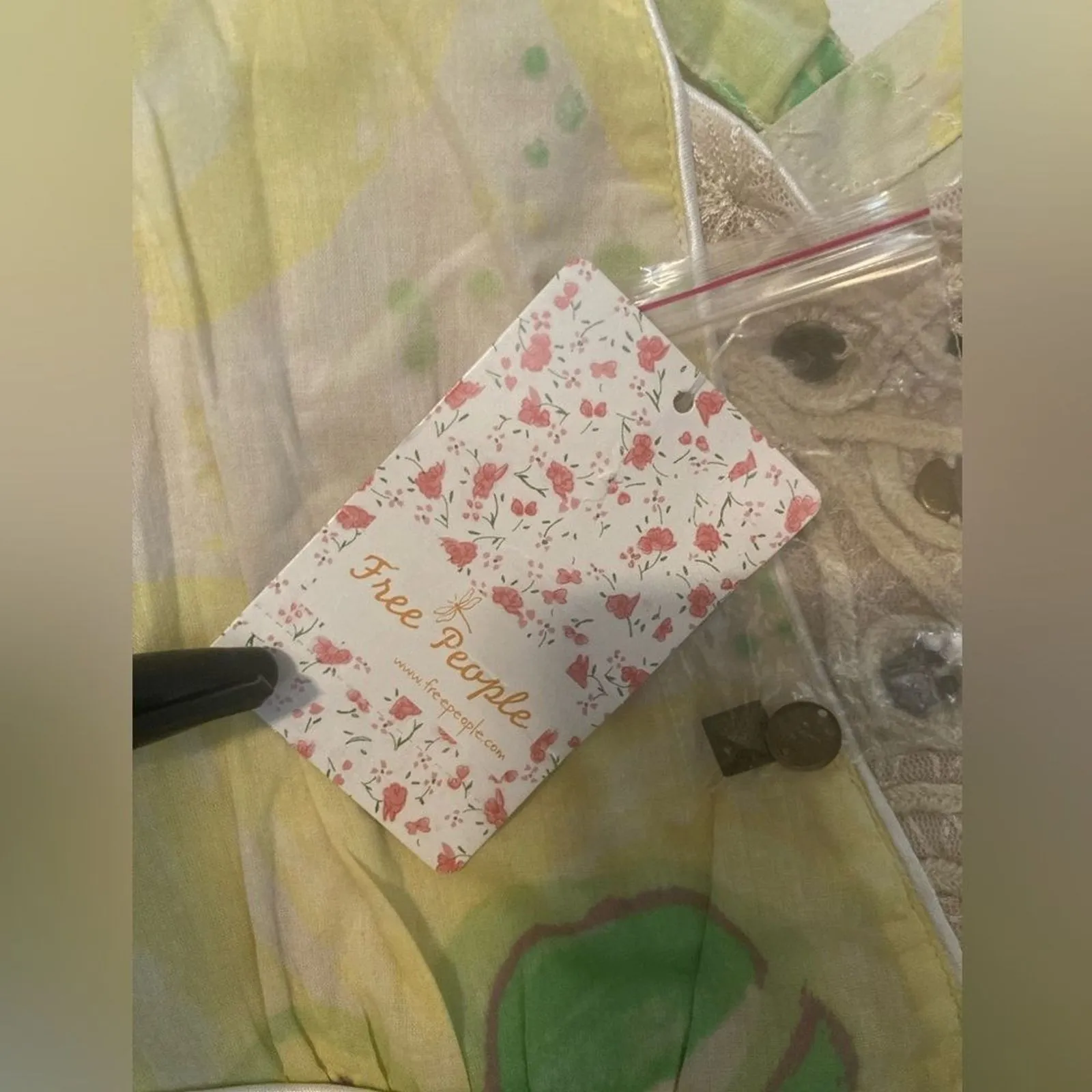 FREE PEOPLE Mini Sun Halter Dress Size 8 Yellow Green Cotton Floral Open Back - Image 13