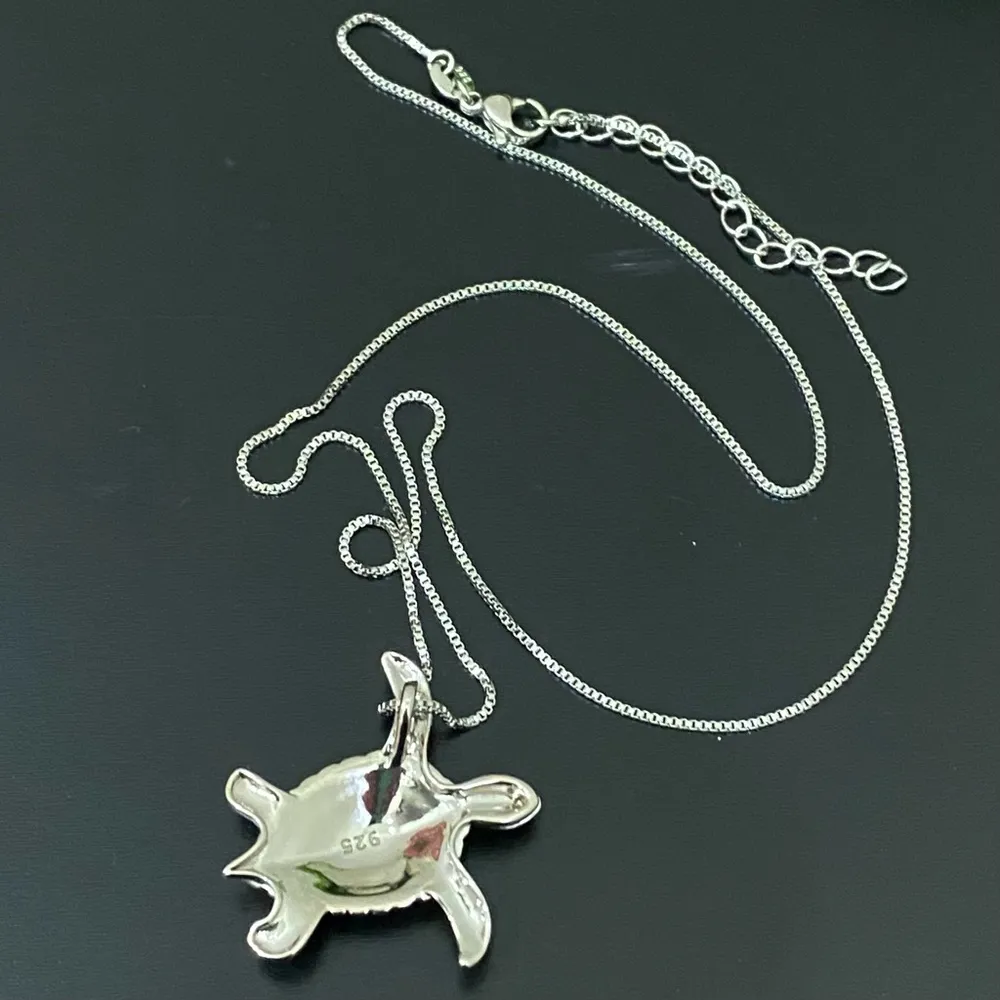 925 Sterling Silver Sea Turtle Blue Opal Inlay 16” Necklace 5g. - Image 4