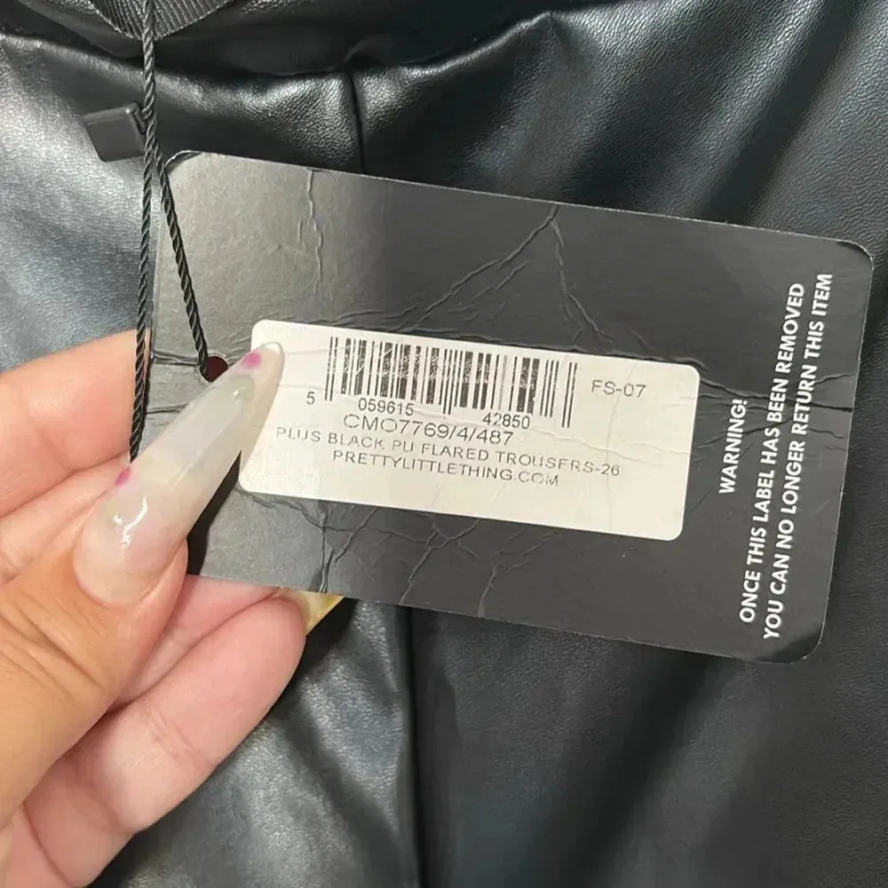 PrettyLittleThing Plus Flare Black Faux Leather Trousers Size 3X - Image 4