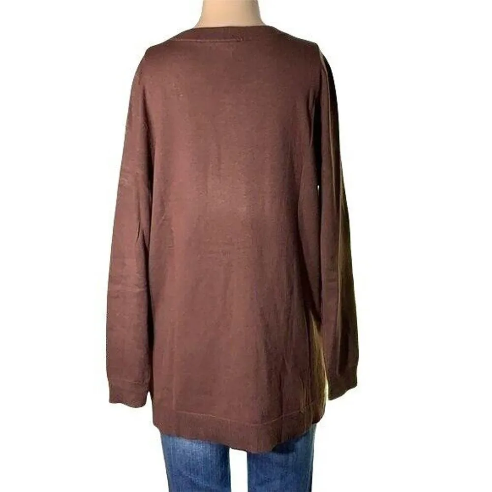 ModCloth Womens Button Detail Pullover Tunic Sweater High Low Brown Medium - Image 3