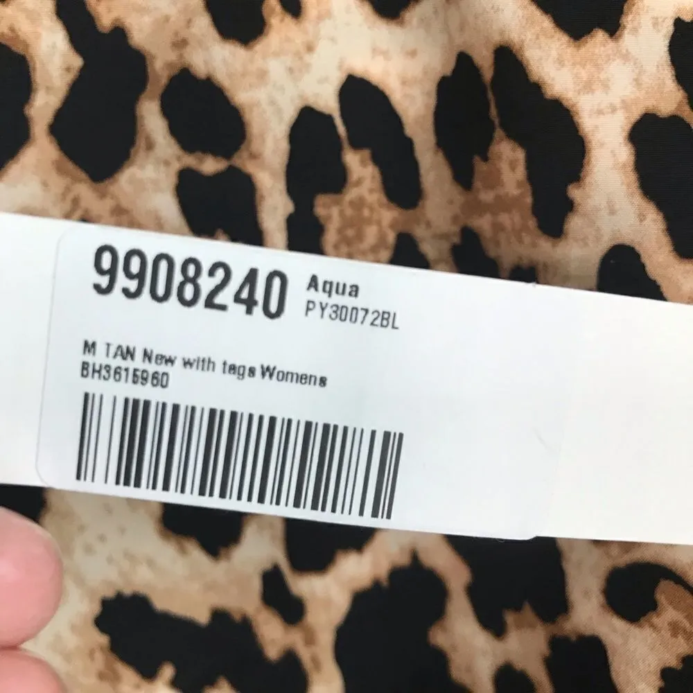 Bloomingdale’s Leopard Print Criss Cross Ruffle Tired Flowy Halter Top M NWT Brown Size M - Image 4