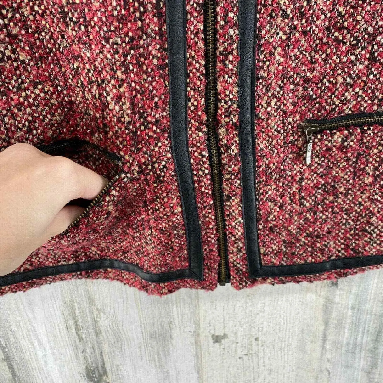 Willi Smith Blazer Jacket Women Small Pink Faux Leather Sleeves Full Zip Pockets - Image 5