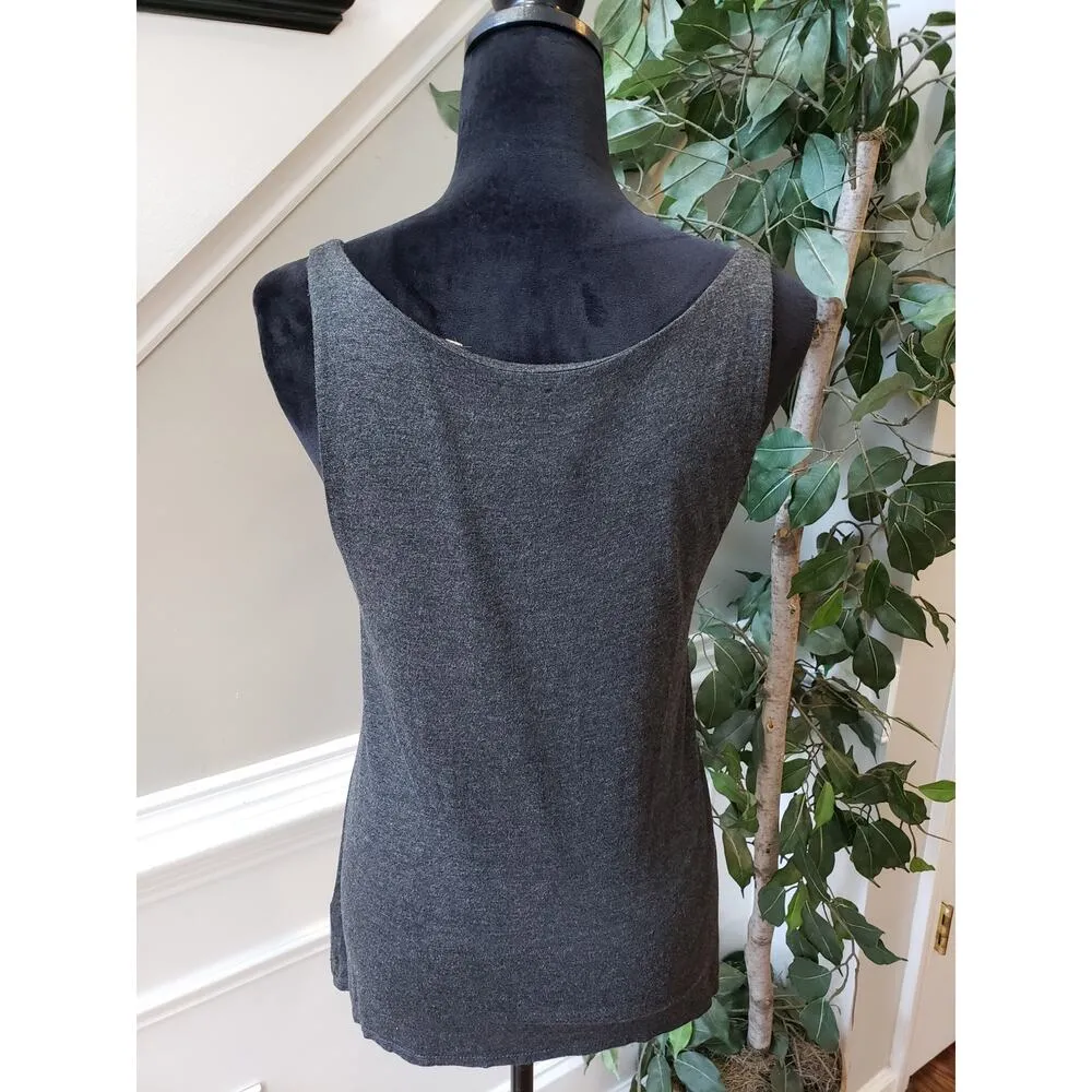 Love Happiness Tank Top Women Medium Charcoal Sequin Rayon Wide Strap Scoop Neck Black - Image 4