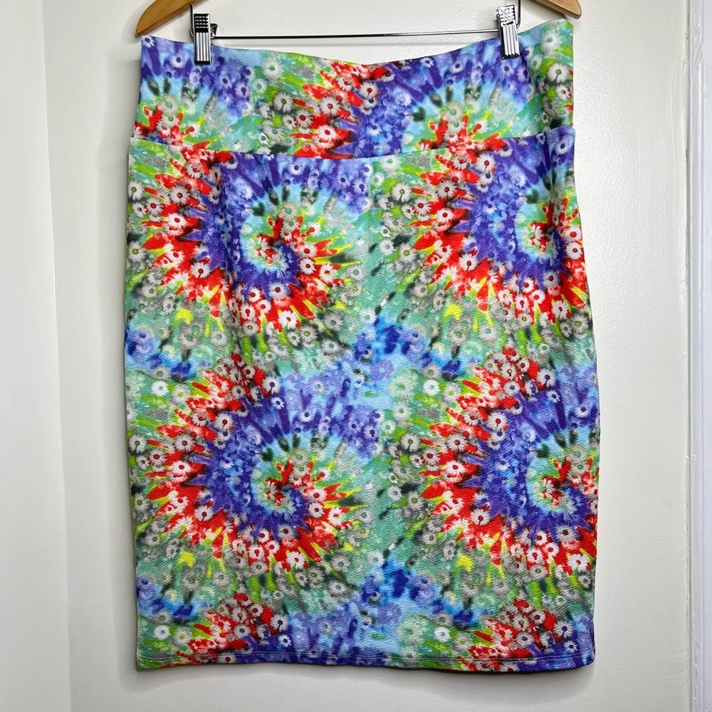 LulaRoe Tie Dye Pencil Skirt Woman’s Size 2XL Pull On Stretchy Colorful Floral - Image 3
