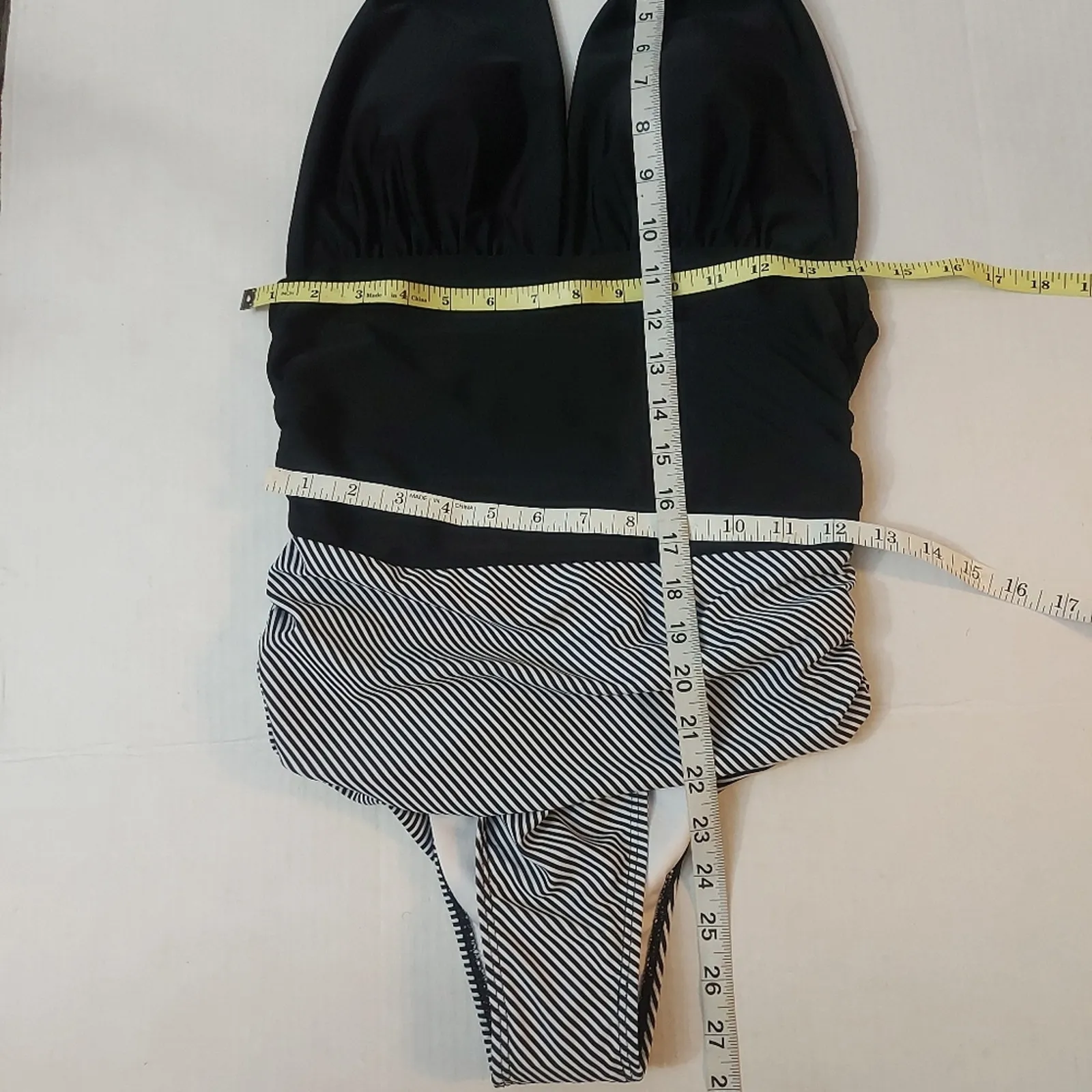 Black/White Halter Striped One Piece Bathing Suit S Swimwear Classic Mermaid NEW Black - Image 7