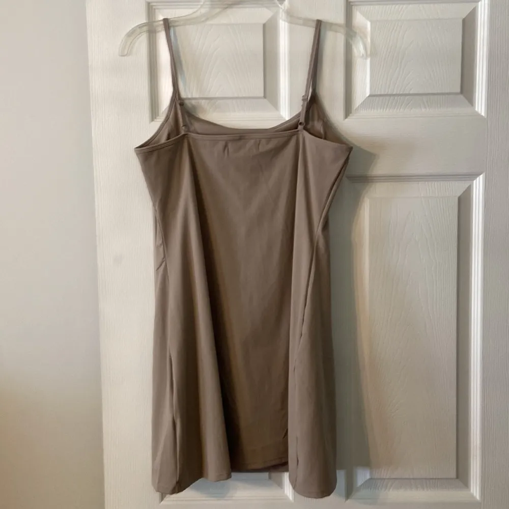 QINSEN tan/ gray Slip Dress size L brand new length 27” adjustable stripe Brown Size L - Image 4