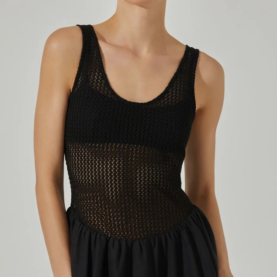 ASTR THE LABEL Sleeveless Contrast Bubble-Hem Midi Dress Black Sz Medium M - Image 4