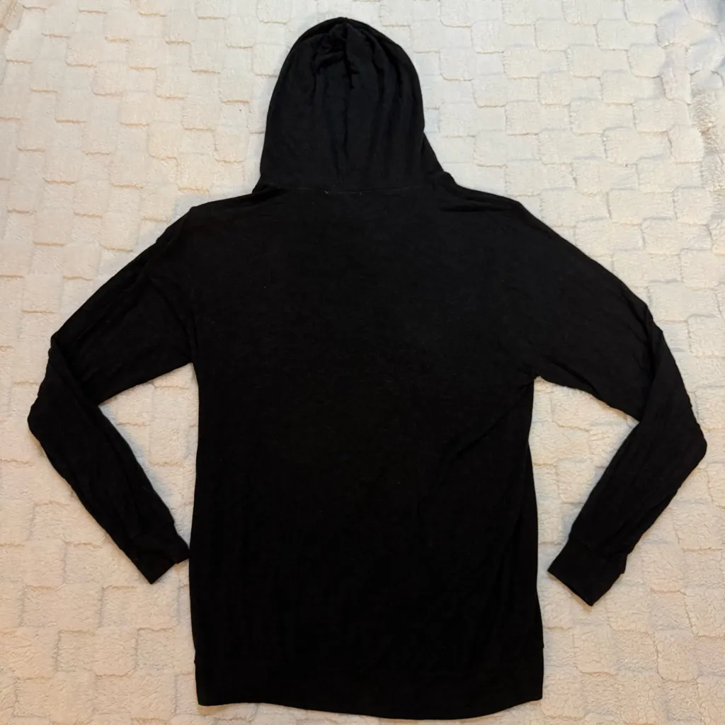 Brandy Melville Black Soft Full Zip Jacket with Hood and Pockets, One Size - Image 2