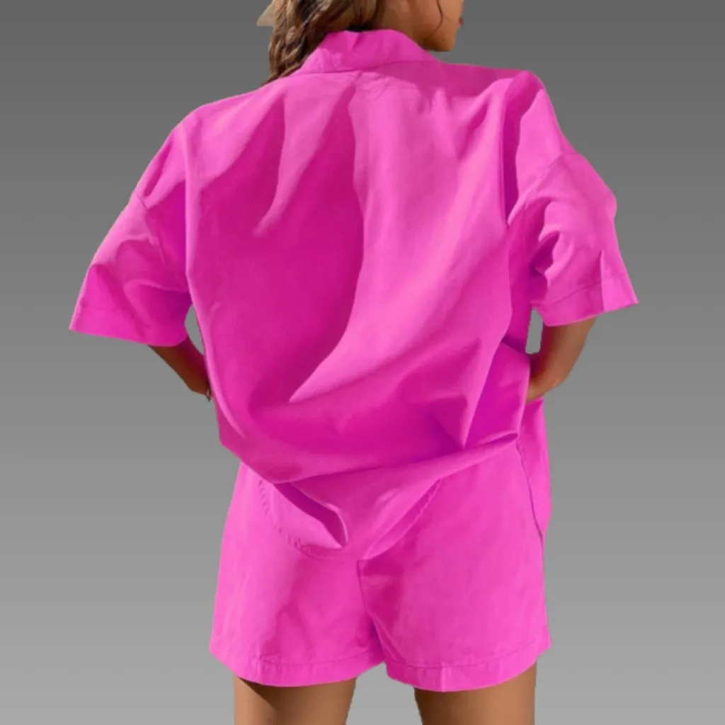 NWT Hot pink casual 2 pc short/button up top set. Small - Image 3