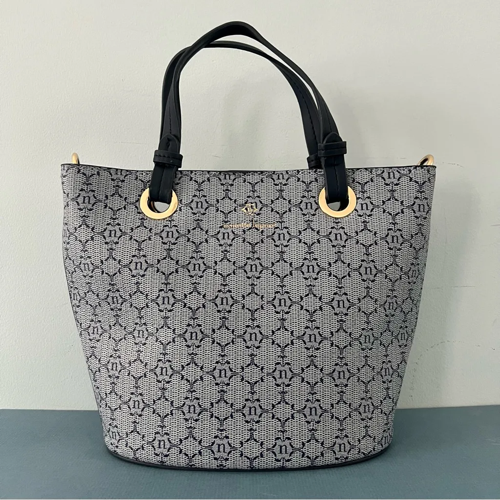 Nanette Lepore Pria Blue Logo Vegan Leather‎ Crossbody Bucket Bag - Image 4