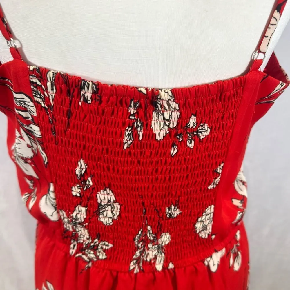 Skies Are Blue red and white floral smocked jumpsuit size medium - Image 4
