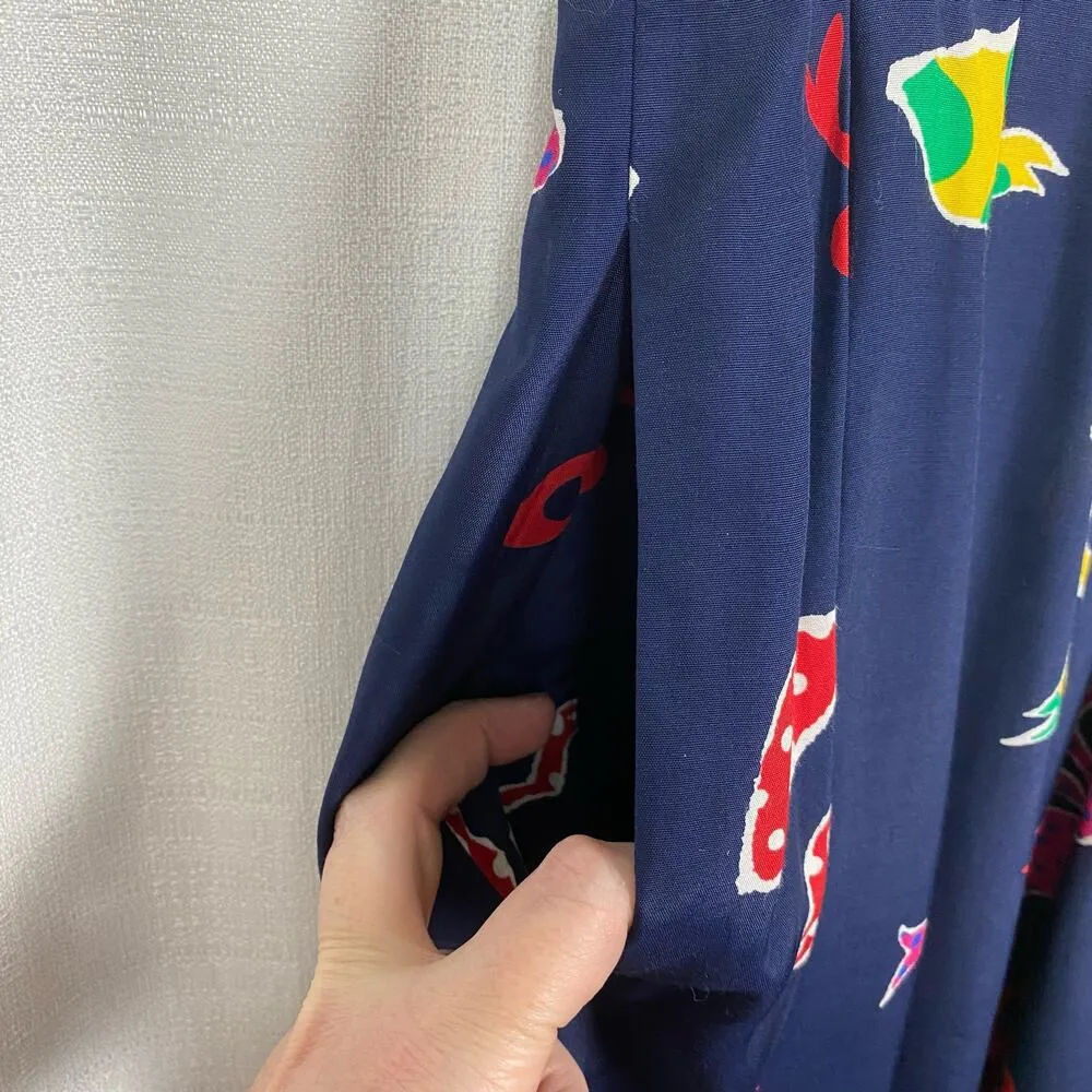 Susan Bristol Vintage Two Piece Blue&Multi Bow Print Blouse&Skirt Sz.8 - Image 5