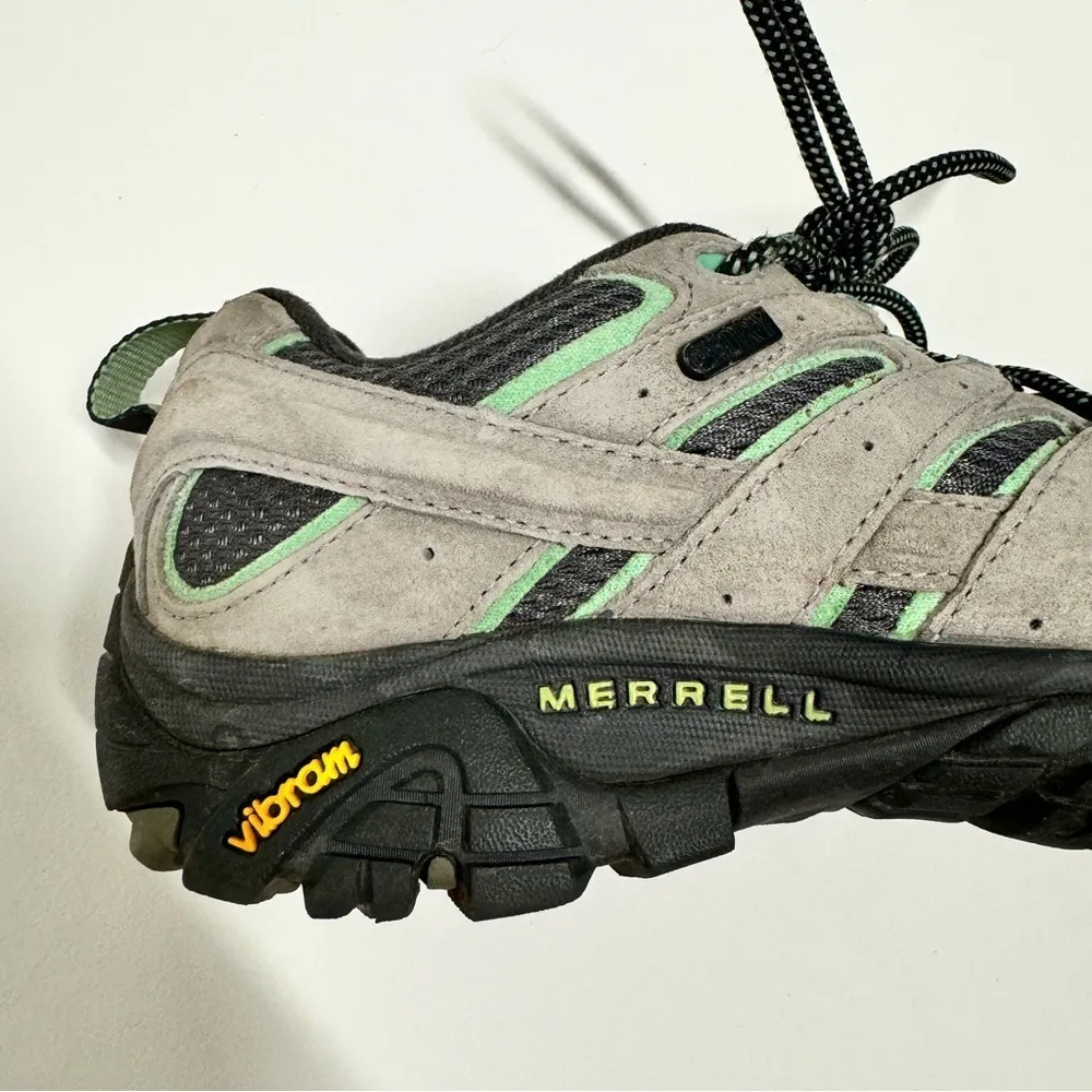 Merrell - Women's Moab 2 Waterproof Lace Up Hiking Shoe in Gray & Mint Green - Image 9
