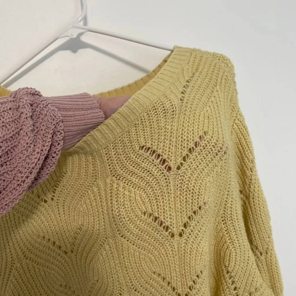 SONOMA Cozy Wave Stitch Crewneck Sweater Light Yellow Open Weave Knit Crew Neck - Image 7