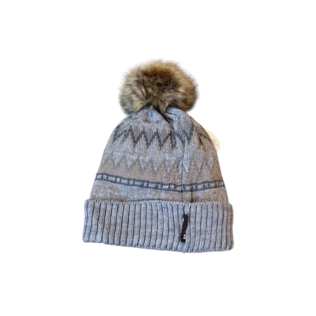 Lukees by MUK LUKS NWT Fair Isle‎ Beanie Women’s Gray Wool Blend Faux Fur Pom - Image 2