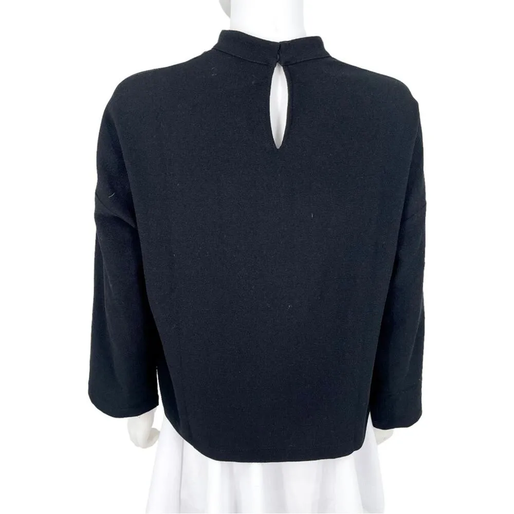 Madewell Women's Black Mockneck Bell Sleeve Cropped Shirt Blouse Size Small - Image 3