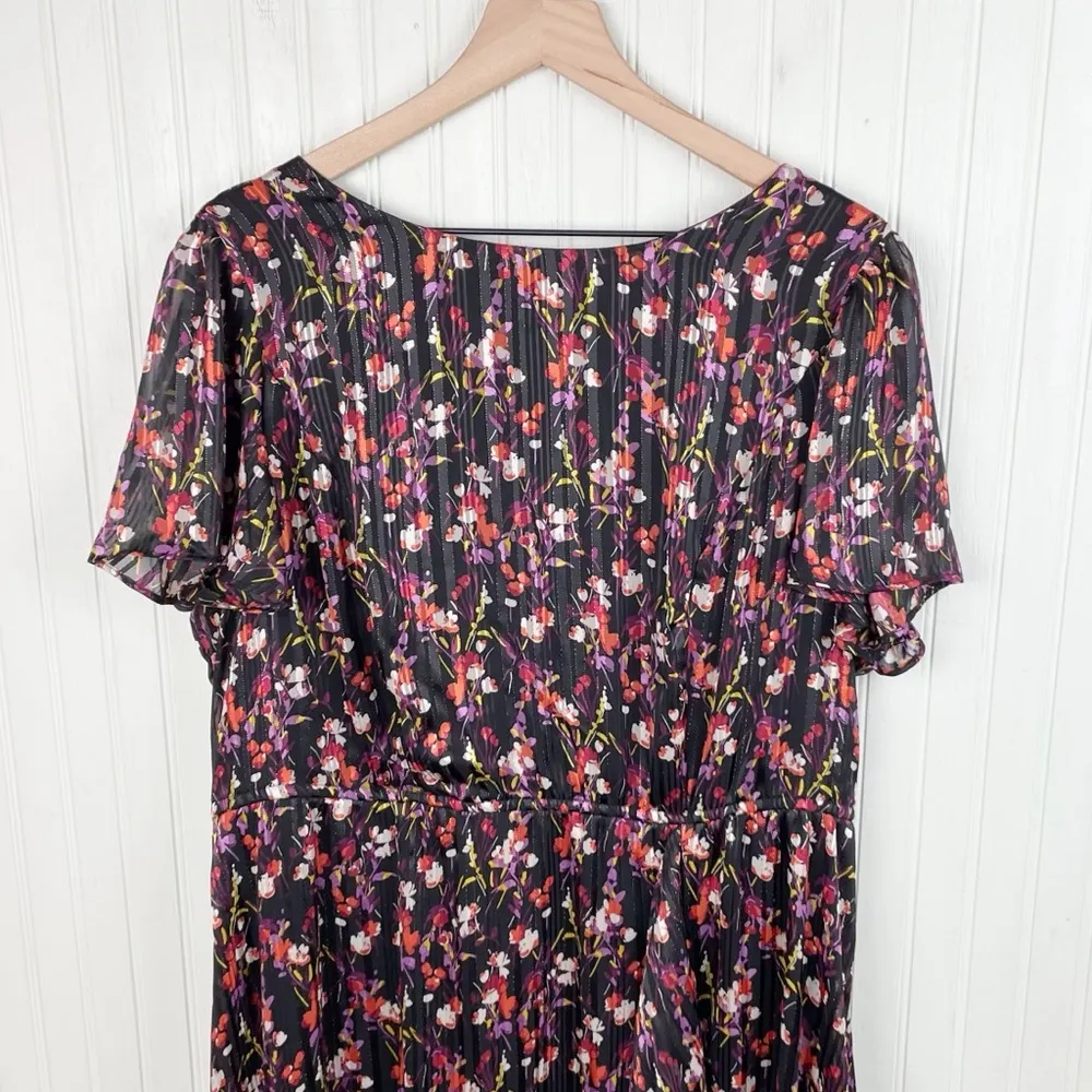 Lane Bryant Black Multicolor Floral Print High Neck Belted Maxi Dress Size 18 - Image 3