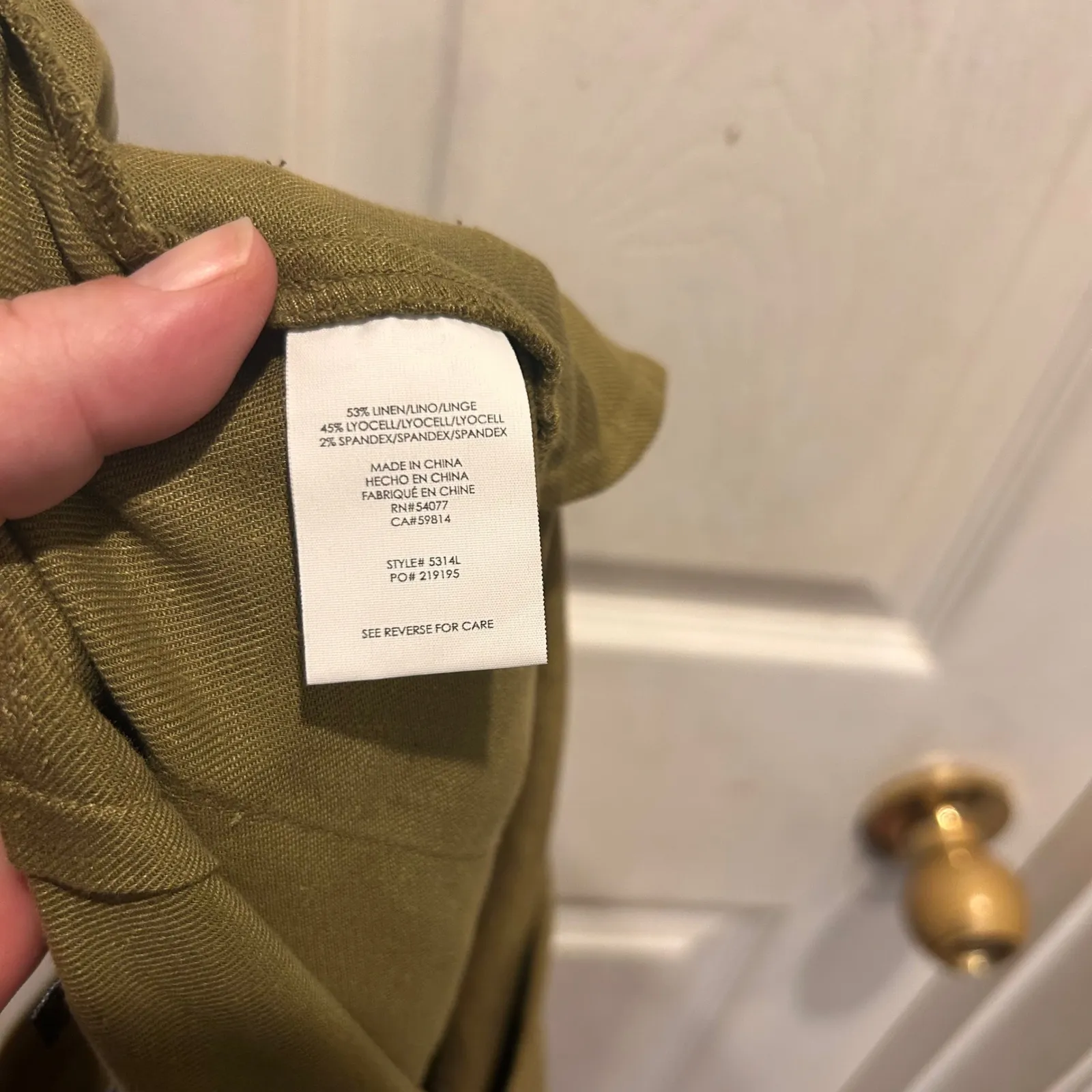 Cabi Linen‎ Blend Charlie Trousers Olive Green Flare Leg Womens Pants Size 10 - Image 7