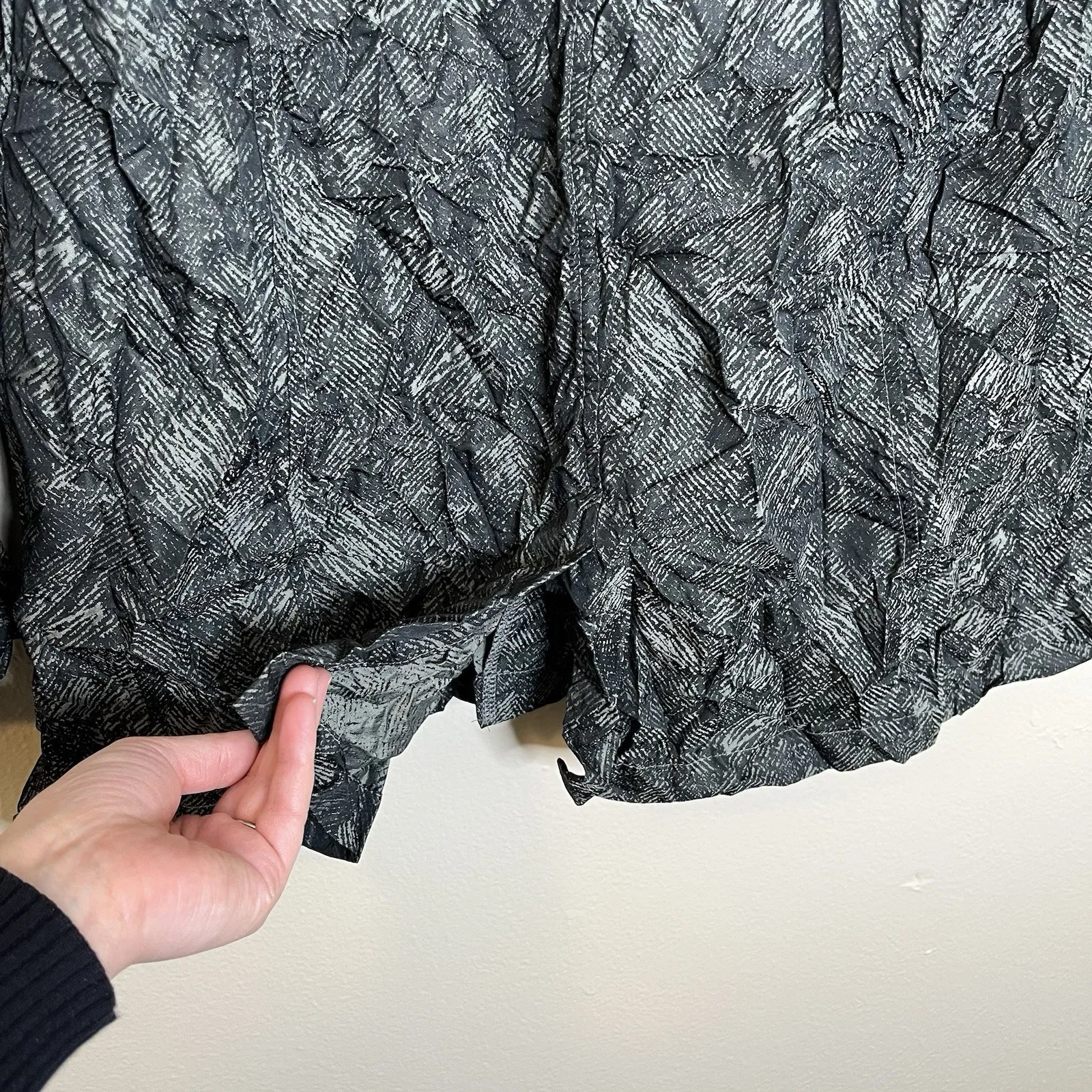 Sun Kim Jacket Boyfriend Crinkle Textured Grey Black S Lagenlook Artsy Art Teach Gray - Image 9
