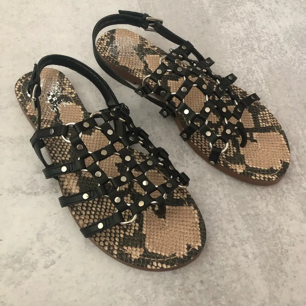 Vince Camuto Black Richintie Cage Studded Sandal Flats NEW - Image 2