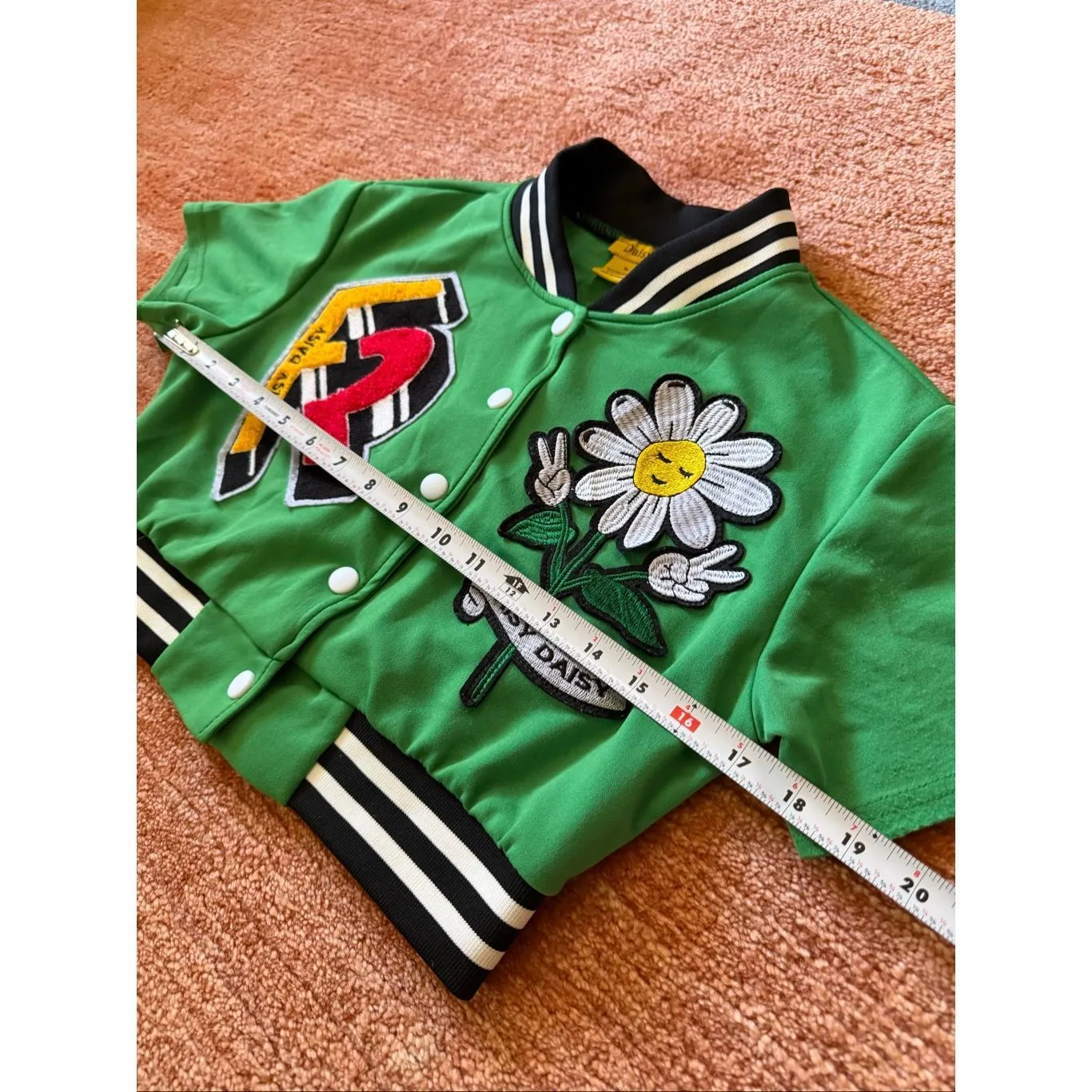 Daisy green varsity cropped jacket with patches M - Image 4