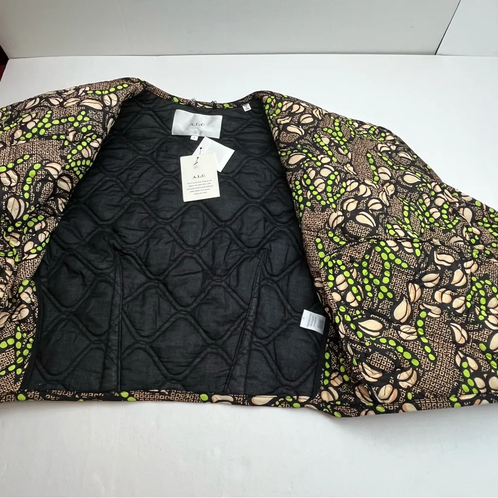 A.L.C. Emory Chocolate Brown Peach Green Quilted Asymmetrical Jacket Small‎ NEW - Image 7