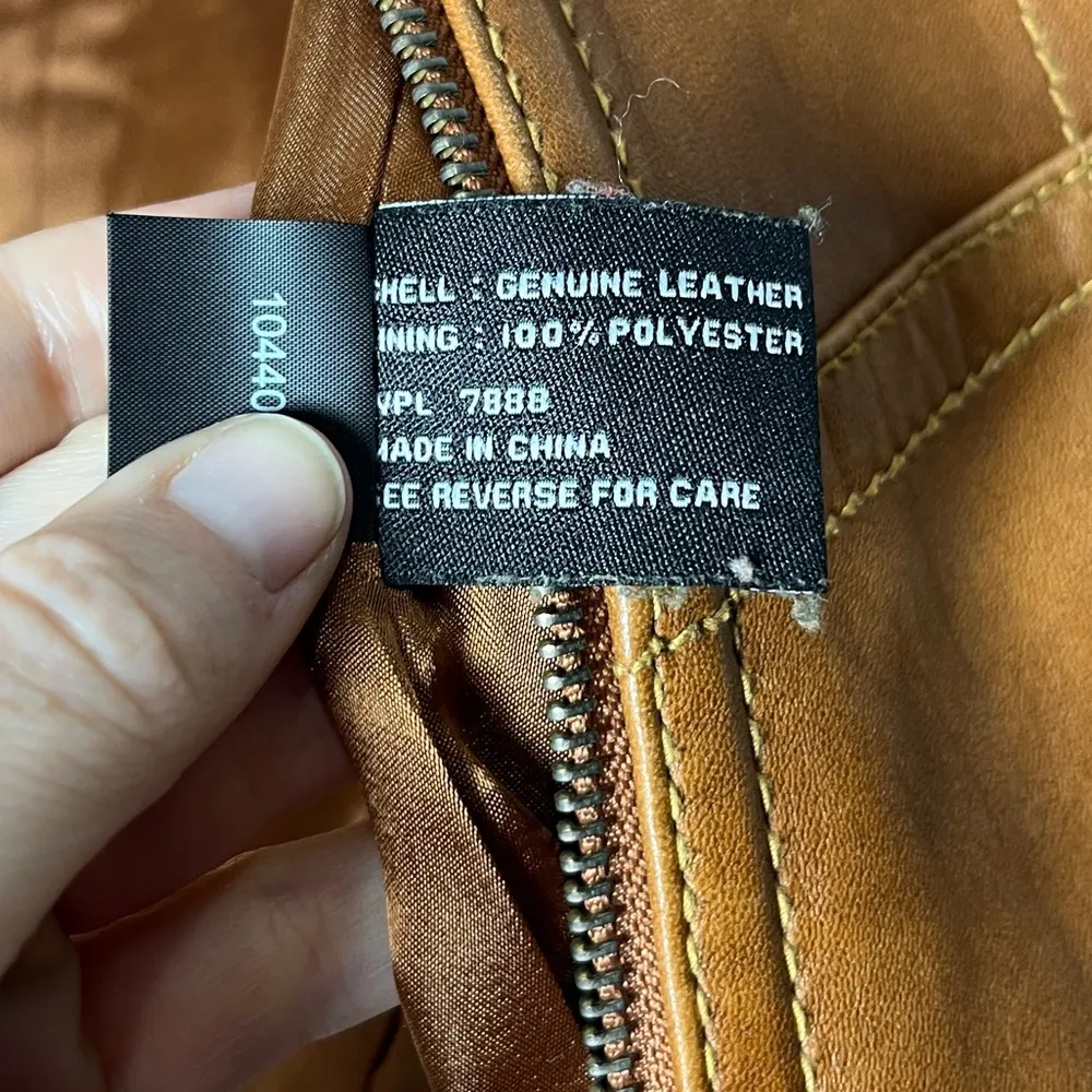 Vintage Anne Klein Longer Line Camel Faux Belted Leather Jacket Sz M - Image 7