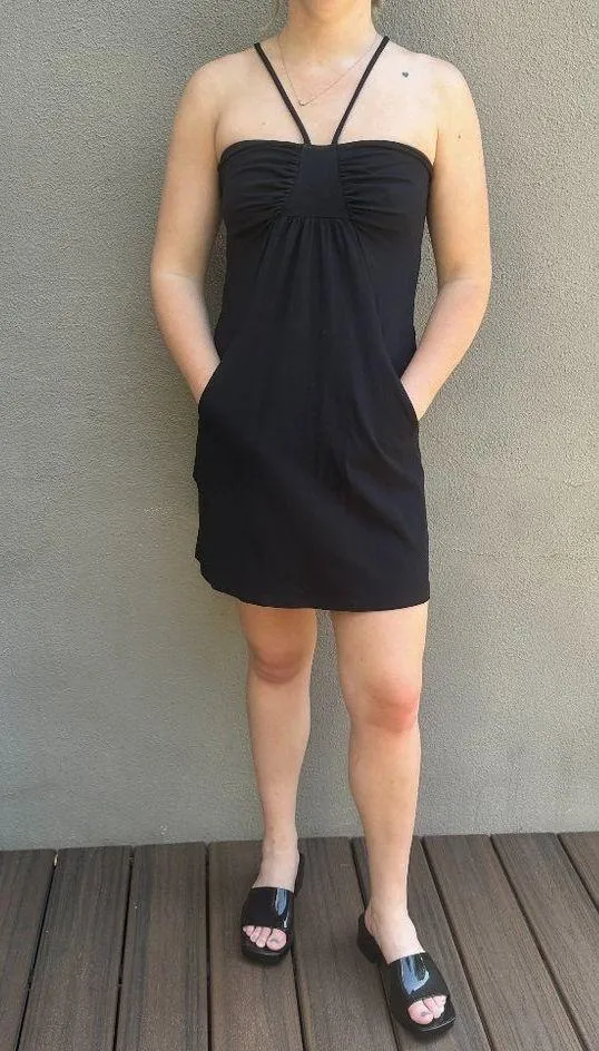 NWT SUSANA MONACO Black Knit Strappy Mini Dress w POCKETS! - size Medium - Image 2