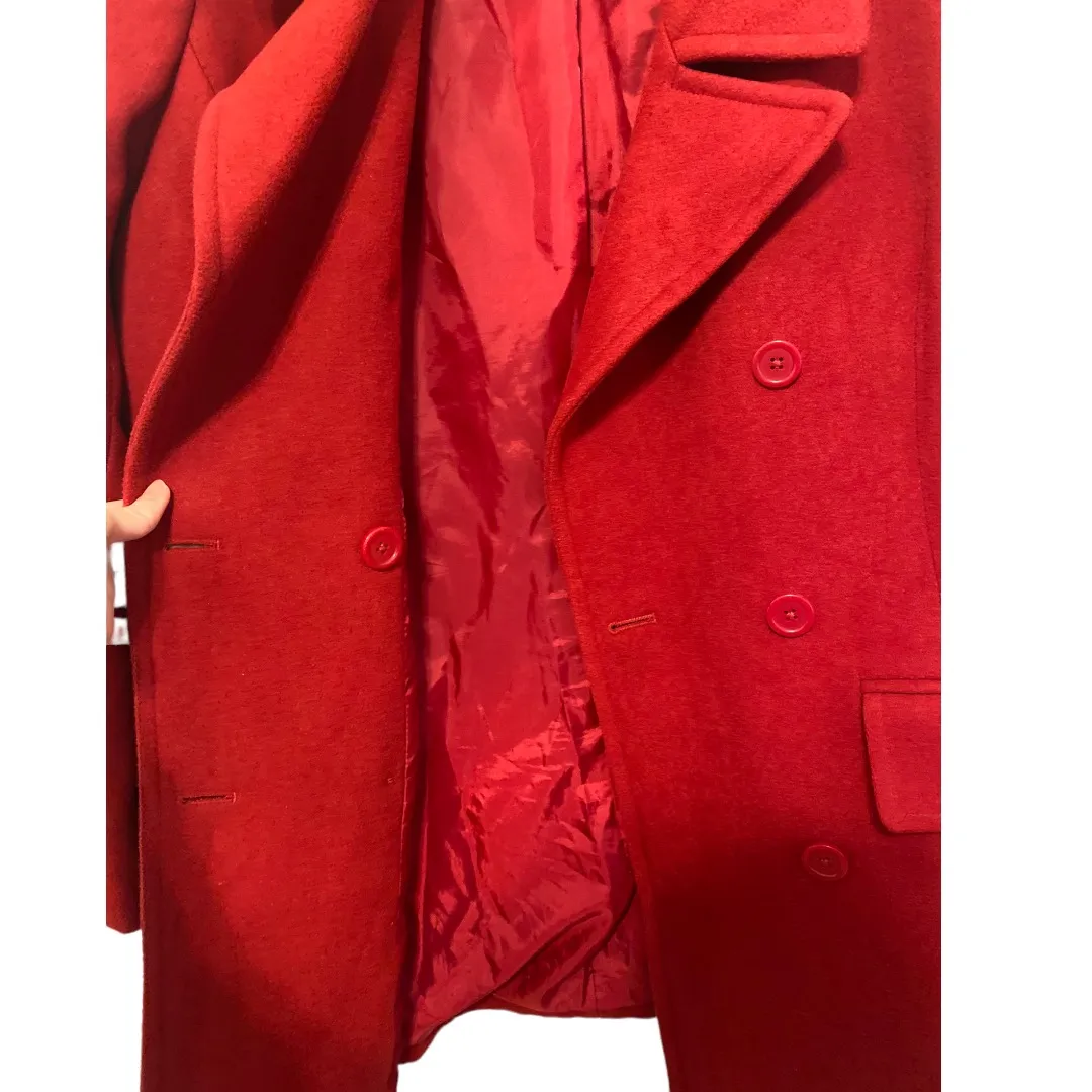 Red Collared Button Down Long Sleeve Coat Size Medium - Image 3