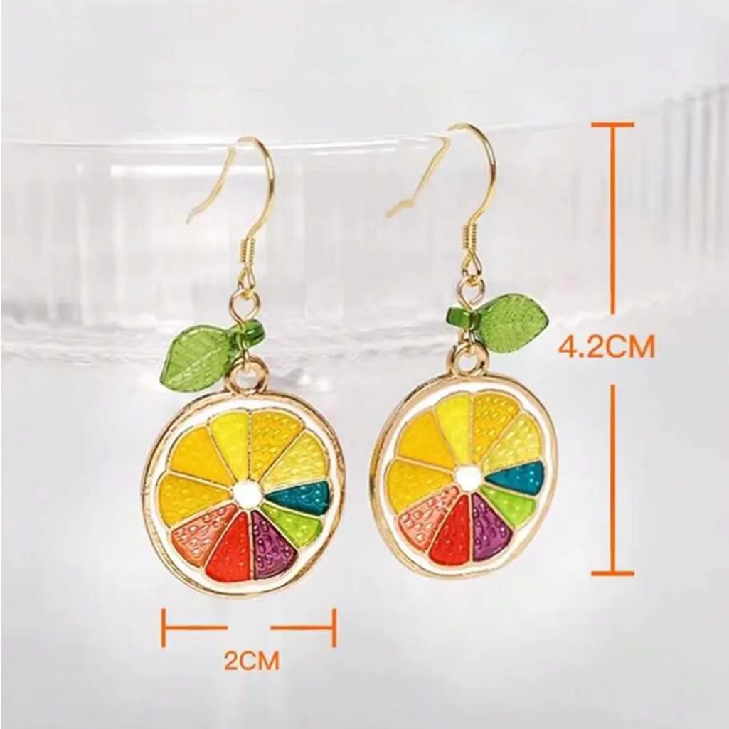 Colorful Citrus Slice Earrings Red - Image 5