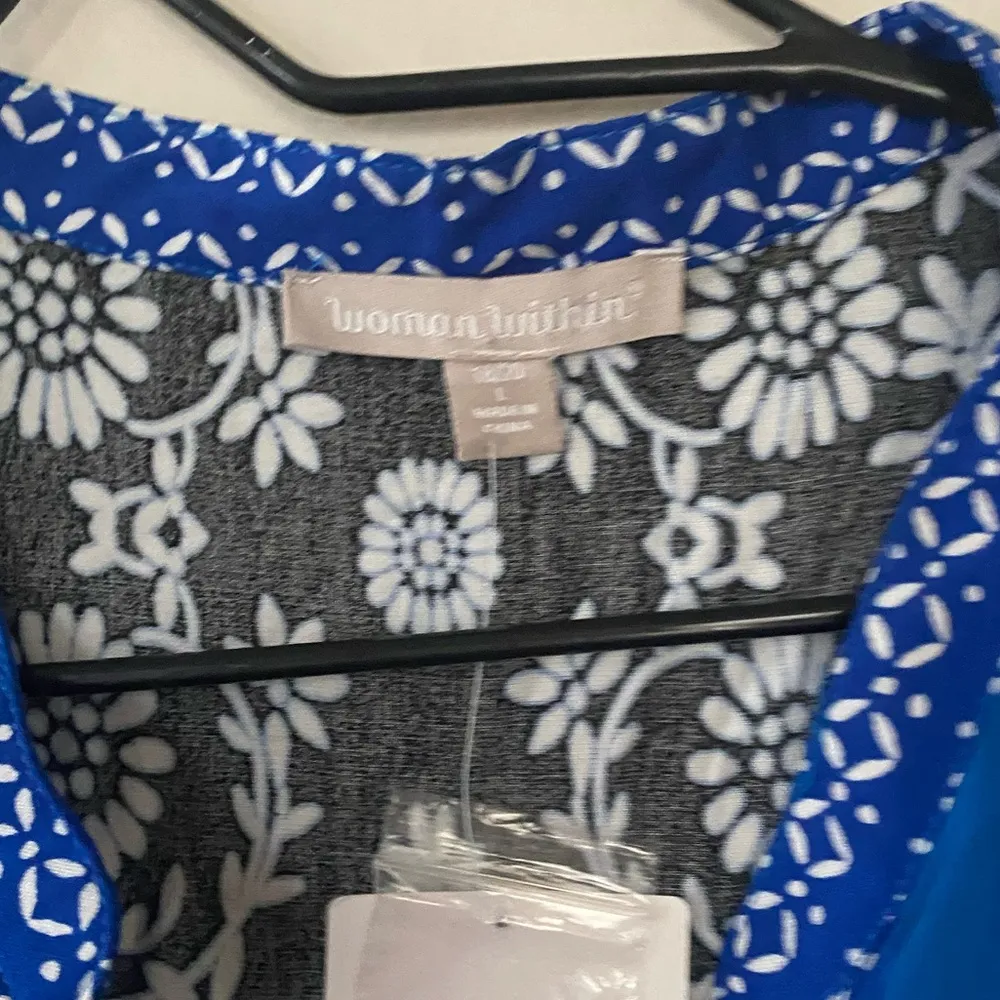 Woman Within Blue Black Floral Button Down Tunic Top Women’s Size 18/20 FLAWED - Image 11